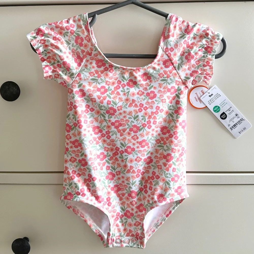 NWT Carter's Baby Girl Bathing Suit Size 9M Floral Bow